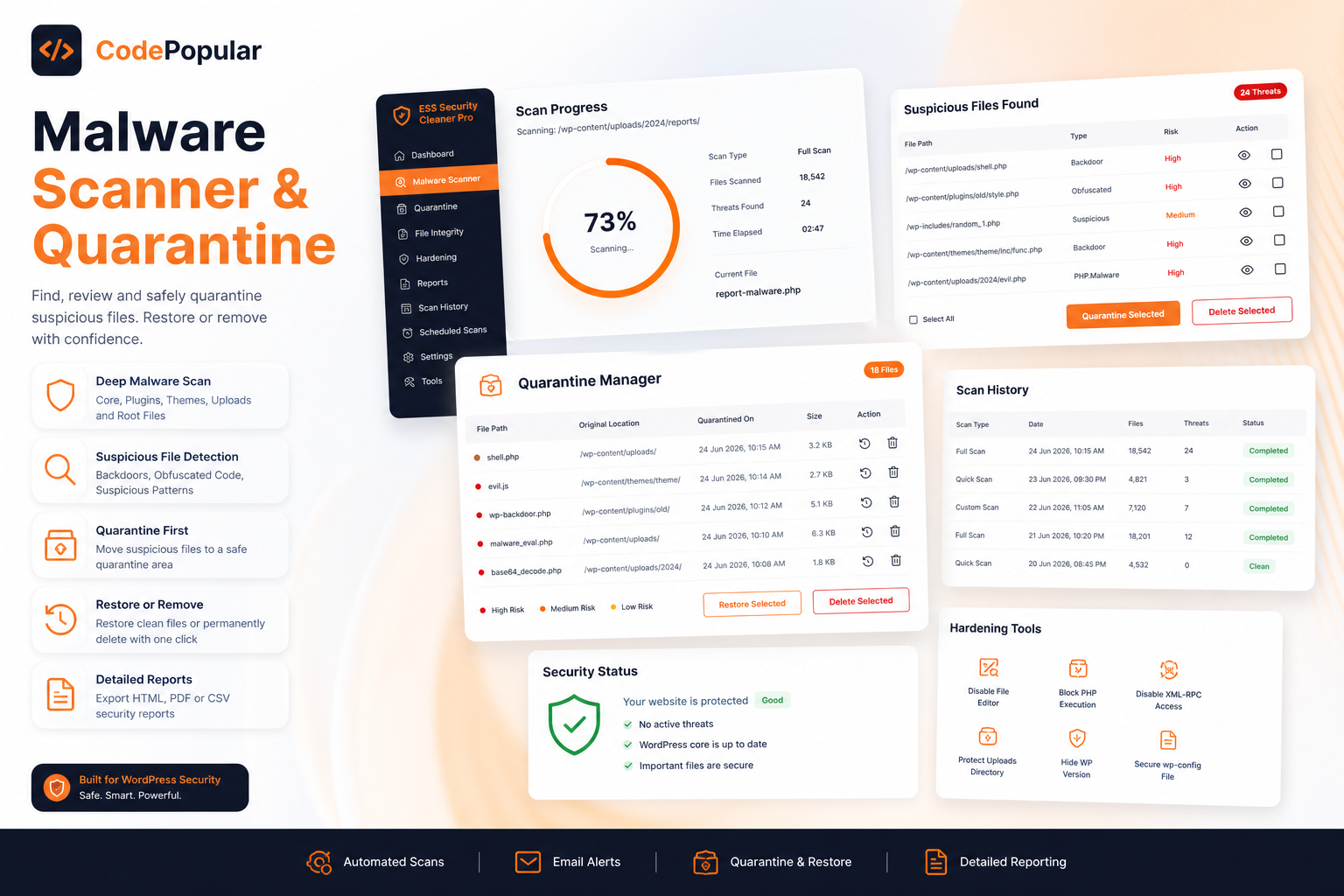 Malware scanner and quarantine review interface